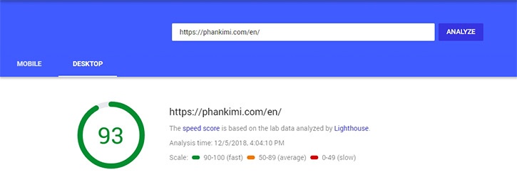 desktop score optimized pagespeed insight tools for phankimi.com
