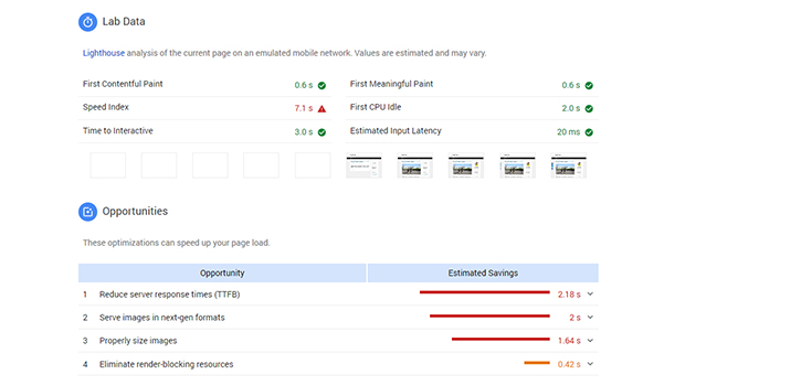 pagespeed insights tool lab data