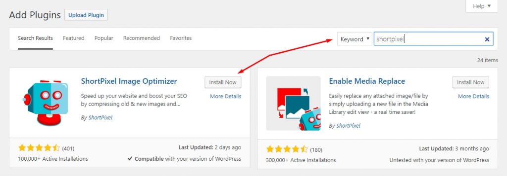 install images optimization plugin ShortPixel